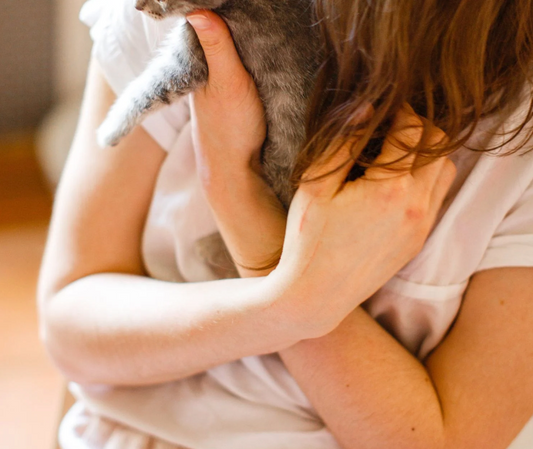 猫を抱きしめる女性
